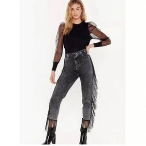 Nasty Gal Fringe Cropped High Waisted Jeans